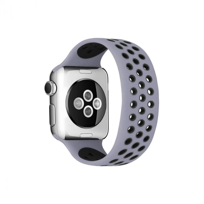 Apple Watch 42mm Ayarlı Delikli Silikon Kordon (saat Değildir) - Gri-siyah