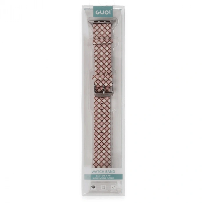 Apple Watch 42mm Karo Motif Kordon - Pembe