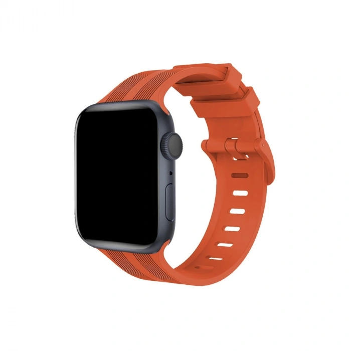 Apple Watch 42mm Kr408 Çizgili Silikon Kordon - Turuncu