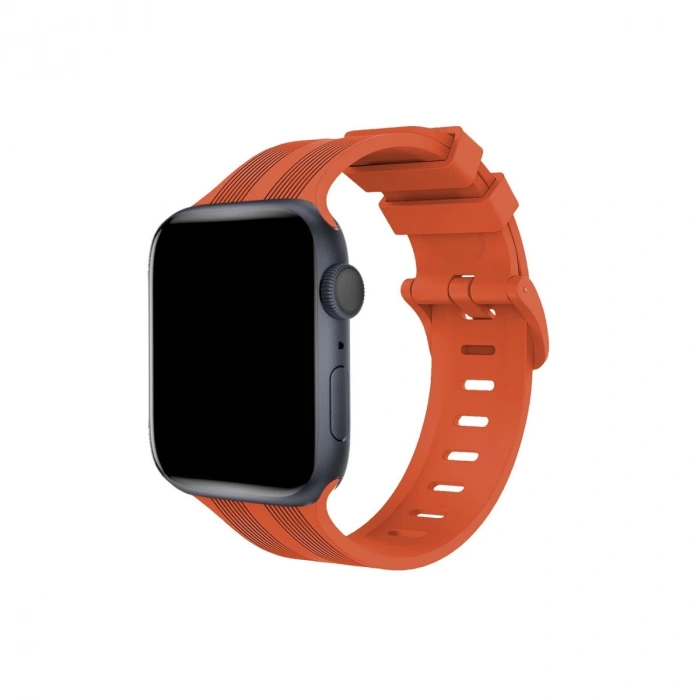Apple Watch 42mm Kr408 Çizgili Silikon Kordon - Turuncu