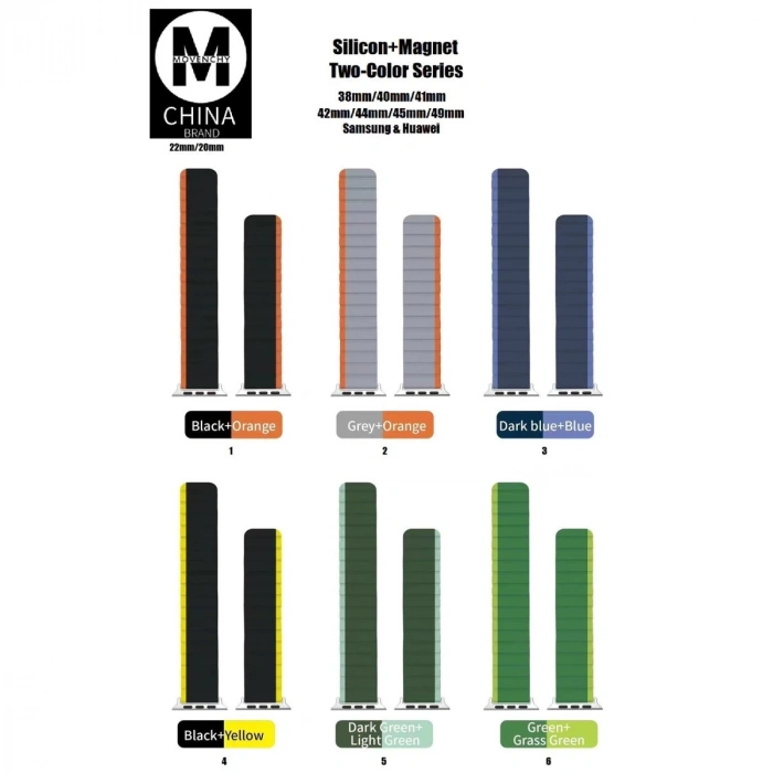 Apple Watch 42mm Mo-wb1 Çift Renk Mıknatıslı Silikon Kordon (saat Değildir) - Gri-turuncu