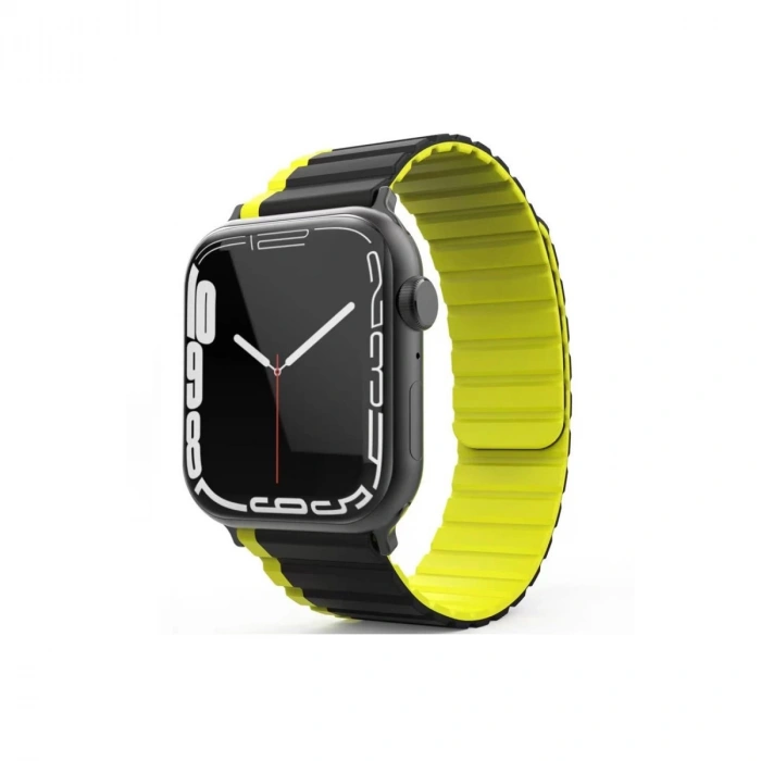 Apple Watch 42mm Mo-wb1 Çift Renk Mıknatıslı Silikon Kordon (saat Değildir) - Siyah-sarı