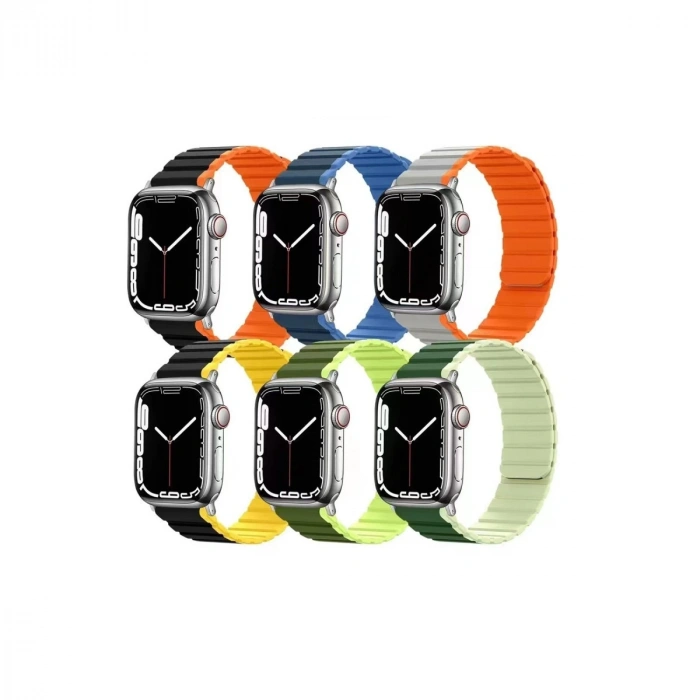 Apple Watch 42mm Mo-wb1 Çift Renk Mıknatıslı Silikon Kordon (saat Değildir) - Siyah-sarı