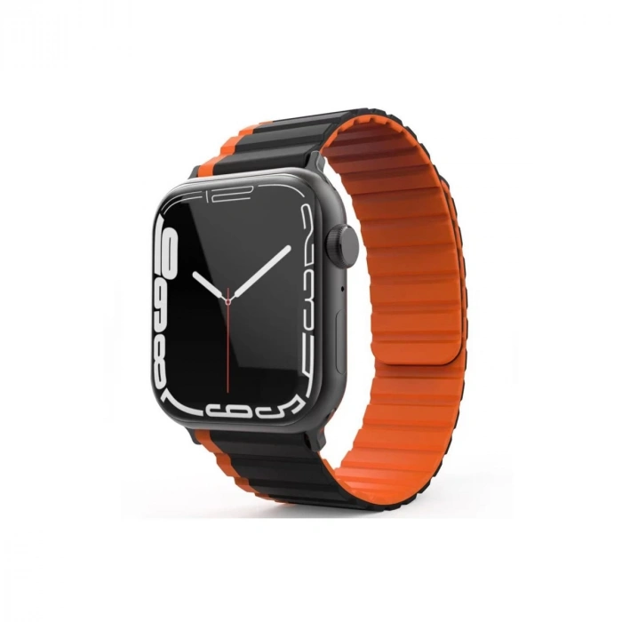Apple Watch 42mm Mo-wb1 Çift Renk Mıknatıslı Silikon Kordon (saat Değildir) - Siyah-turuncu