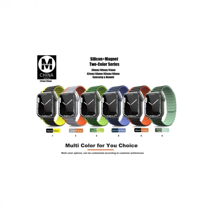 Apple Watch 42mm Mo-wb1 Çift Renk Mıknatıslı Silikon Kordon (saat Değildir) - Siyah-turuncu