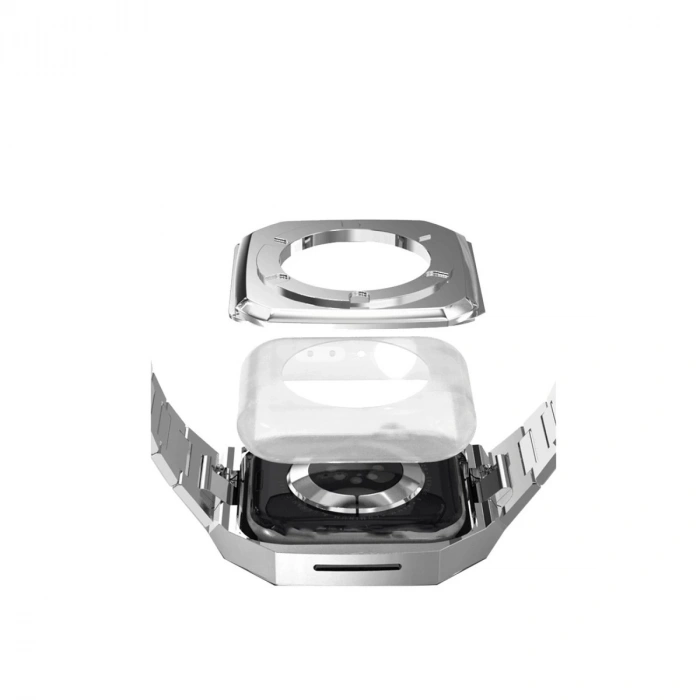 Apple Watch 44mm Metal Petek Kasalı Kordon - Gümüş