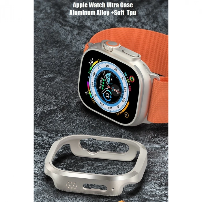 Apple Watch Ultra 49mm Mo-wt3 Alüminyum Camlı Kasa Ekran Koruyucu - Gold
