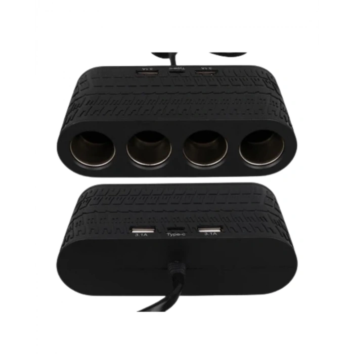 Araç Çakmak Çoklayıcı 4 Çıkışlı 2 Usb Ve Type C Girişli Çok Fonksiyonlu Şarj Ünitesi