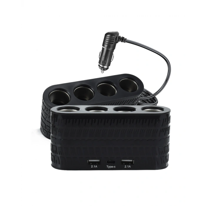 Araç Çakmak Çoklayıcı 4 Çıkışlı 2 Usb Ve Type C Girişli Çok Fonksiyonlu Şarj Ünitesi