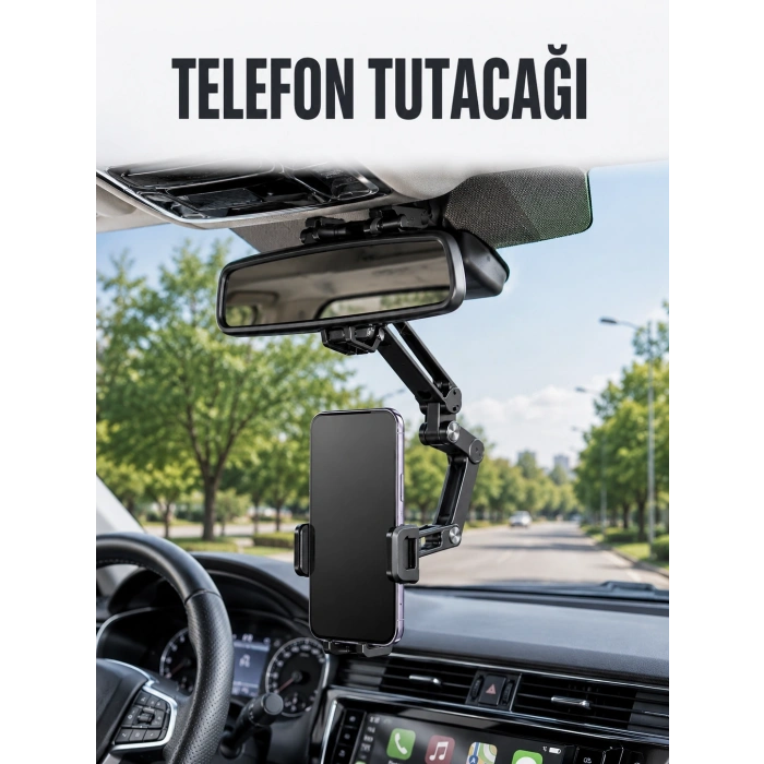 Araç Dikiz Aynası Telefon Tutucu Ayarlanabilir Katlanabilir Navigasyon Telefon Standı