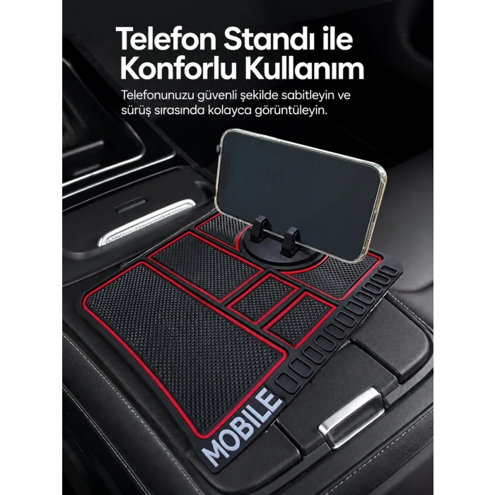 Araç İçi Telefon Standlı Kaydırmaz Silikon Organizer Mat Konsol Düzenleyici