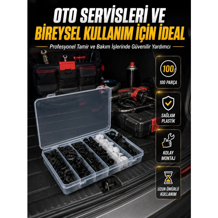 Araç Kapı Döşemesi Ve Tampon Klipsi Seti Universal Plastik Sabitleme Klipsi 100 Parça