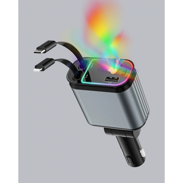 Araç Şarj Cihazı 66w 4 Portlu Hızlı Şarj Ve Led Işıklı