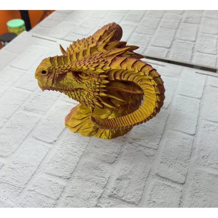 Asil Tasarım Gold–red Ejderha Heykeli Hediyelik Fantastik Dekor