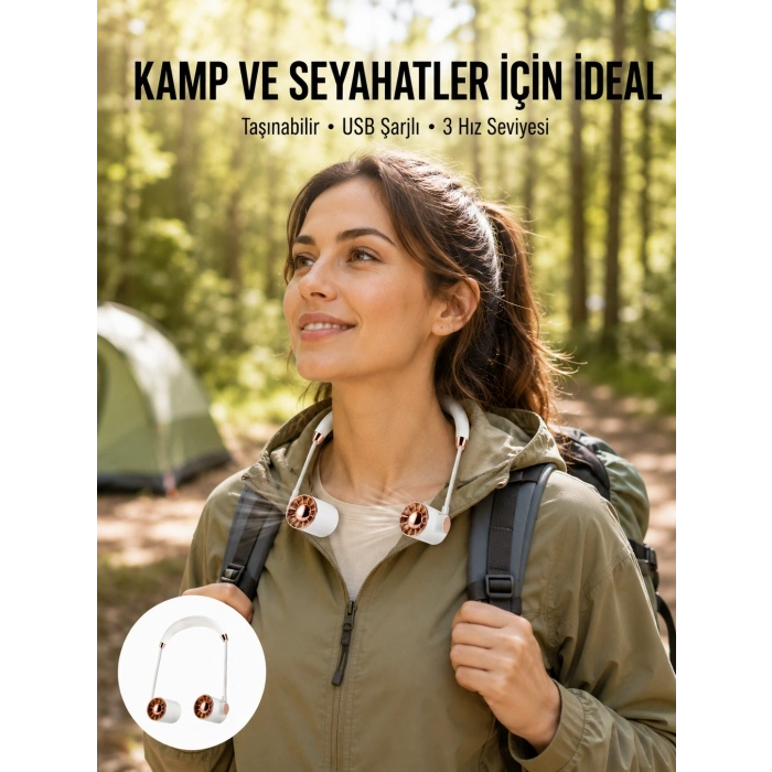 Asılabilir Mini Boyun Fanı | 1000mah Şarjlı, Turbo Güçlü Rüzgar Yeni Nesil