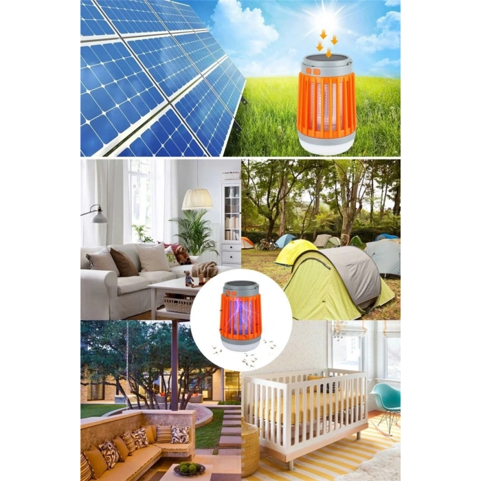 Askılı Solar Enerji İle Şarj Olabilen Sinek Öldürücü Kamp Feneri Işıldak