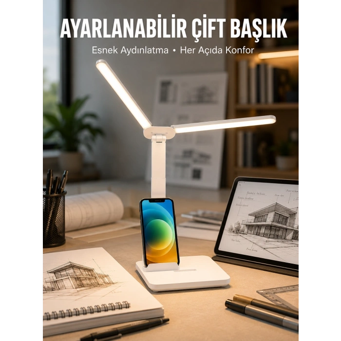 Ayarlanabilir Kısılabilir Led Masa Lambası | Entegre Kalemlik Ve Telefon Tutucu Özellikli Yeni Nesil