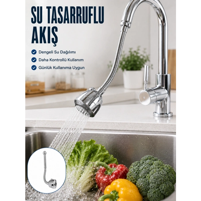 Ayarlanabilir Musluk Başlığı Esnek Spiral Hortumlu Lavabo Uzatma Aparatı