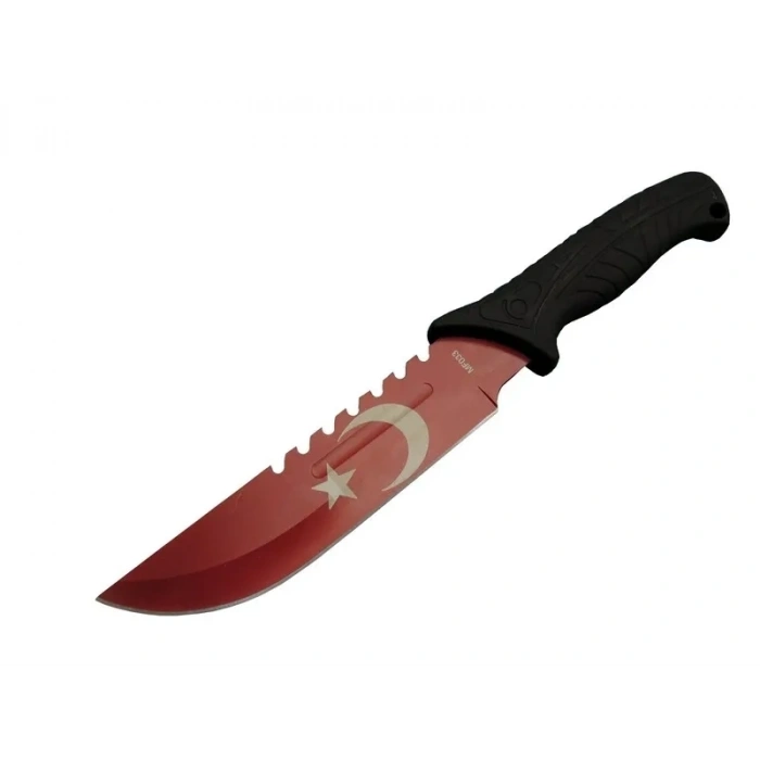 Ayyıldız Mf033 Rd Kırmızı Av Bıçağı 31cm - Testere Detaylı Bıçak, Oluklu, Kılıflı, Plastik Sap