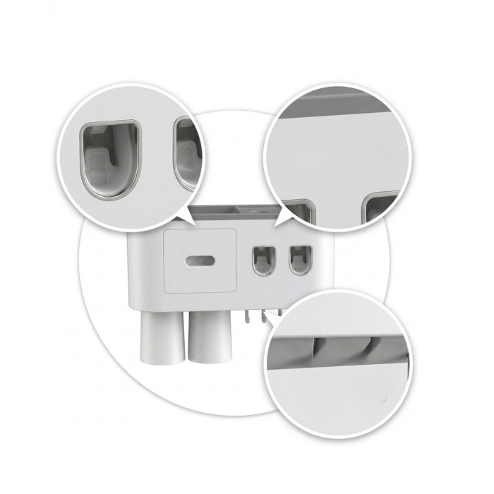 Banyo Organizer Diş Fırçası Tutucu Çift Dispenserli Raflı Çekmeceli