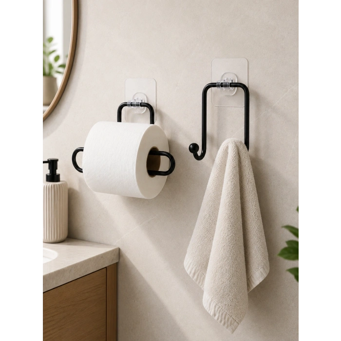 Banyo Ve Mutfak İçin Yapışkanlı Havlu Askılığı Ve Rulo Kağıt Tutucu Set