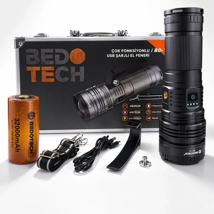 Bedotech Bd-12 60w Tg Led Alüminyum Alaşımlı Zoomlu Type-c Şarjlı El Feneri