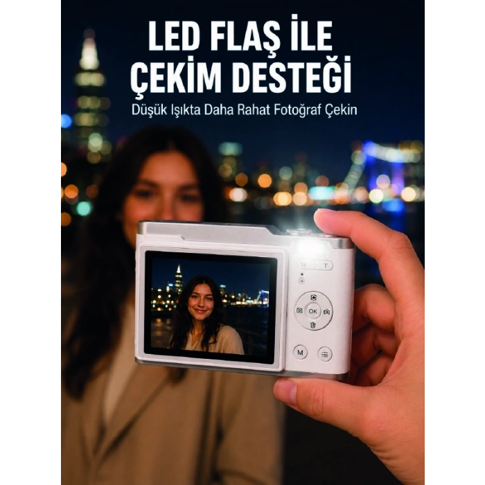 Beyaz 4k Video Kayıtlı 48 Mp Dijital Fotoğraf Makinesi Otomatik Odaklama