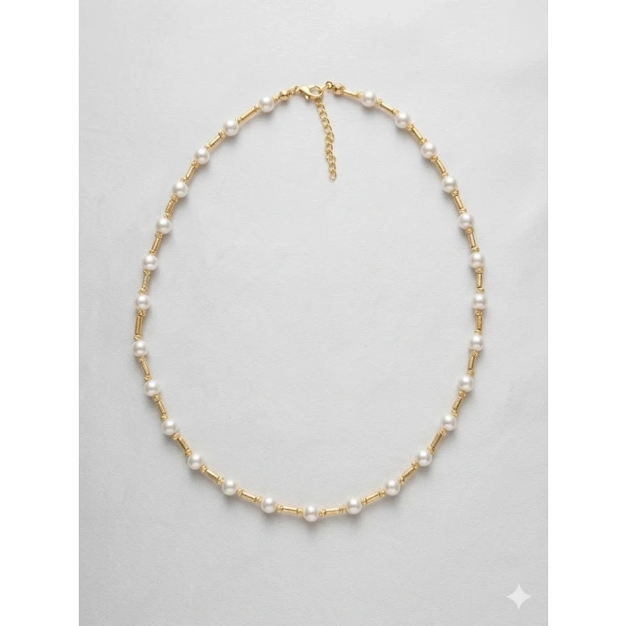 Beyaz Cam İnci  Kolyeler 40+5 Cm  - Kl0305