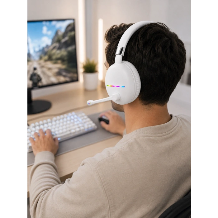 Beyaz Kablosuz Bluetooth Kulaklık Mikrofonlu Ergonomik Kulak Üstü Tasarım