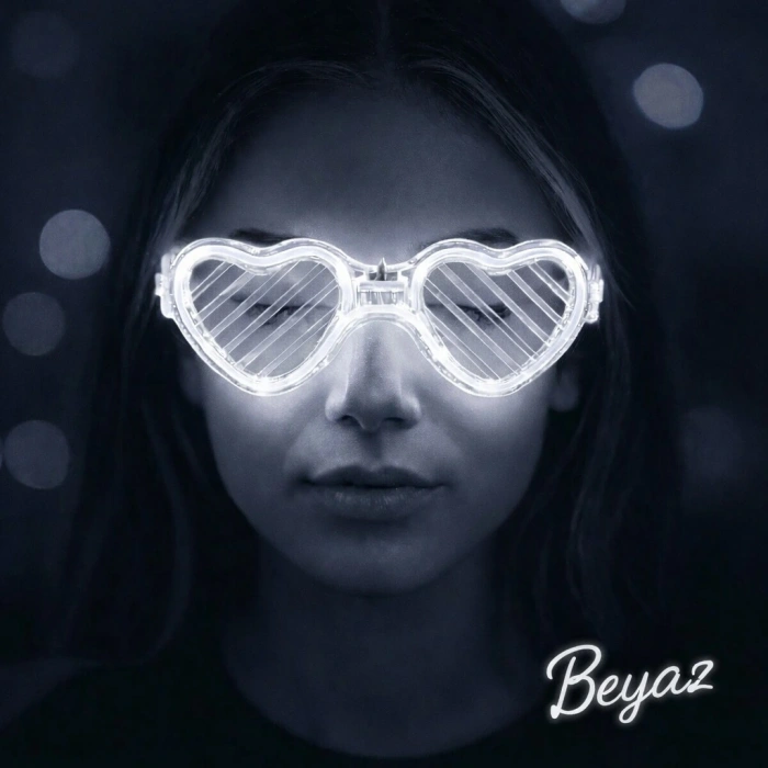 Beyaz Led Işıklı Kalp Gözlük – 3 Modlu Parti  Glow Gözlüğü