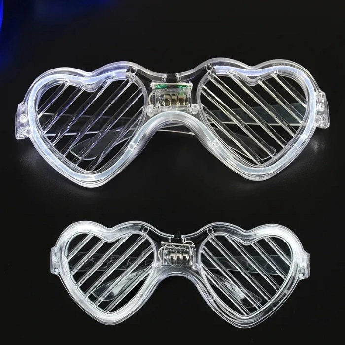 Beyaz Led Işıklı Kalp Gözlük – 3 Modlu Parti  Glow Gözlüğü