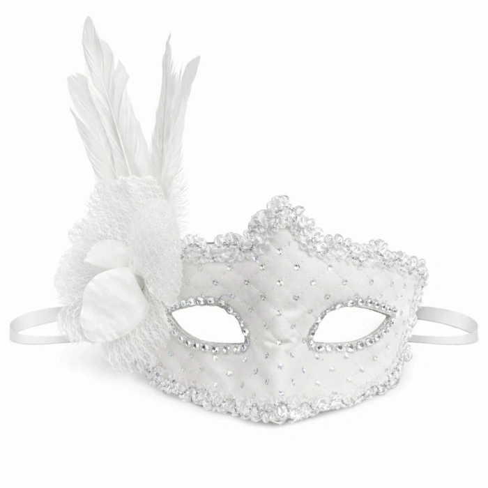 Beyaz Tüylü Venedik Lüks Balo Maskesi