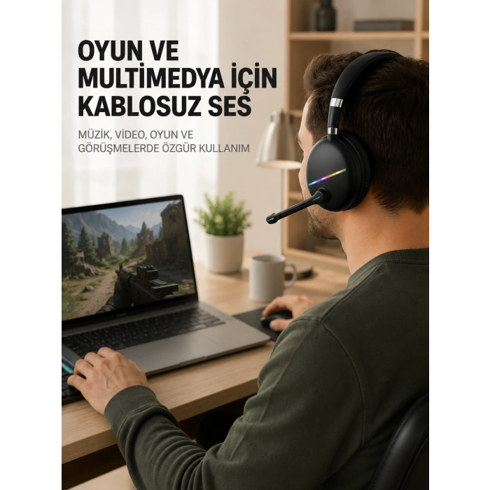 Bluetooth 5.0 Rgb Işıklı Mikrofonlu Kablosuz Kulak Üstü Kulaklık