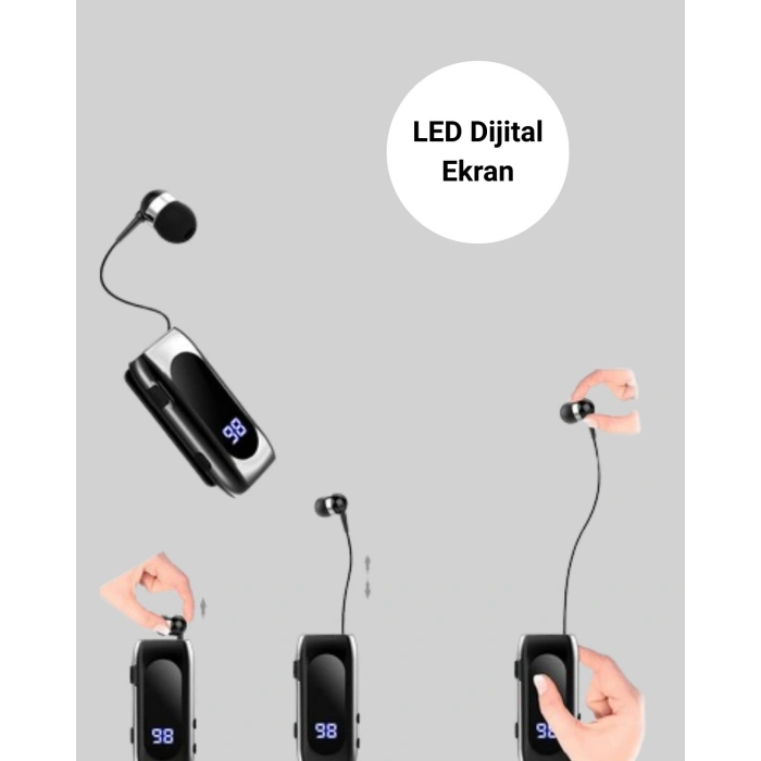 Bluetooth 5.2 Klipsli Kablosuz Kulaklık – Dijital Ekran & Titreşimli Uyarı