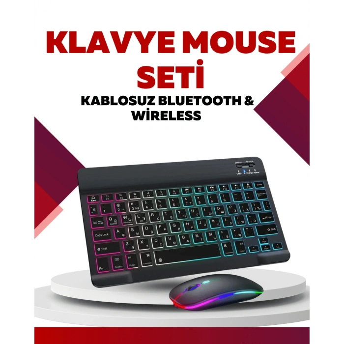 Bluetooth 5.3 Destekli Şarjlı Taşınabilir Klavye + Mouse Kombinasyonu