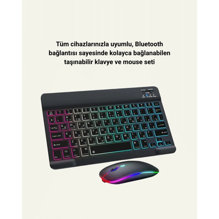 Bluetooth 5.3 Destekli Şarjlı Taşınabilir Klavye + Mouse Kombinasyonu