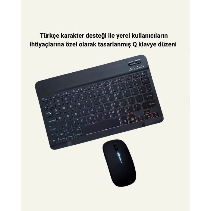 Bluetooth 5.3 Destekli Şarjlı Taşınabilir Klavye + Mouse Kombinasyonu
