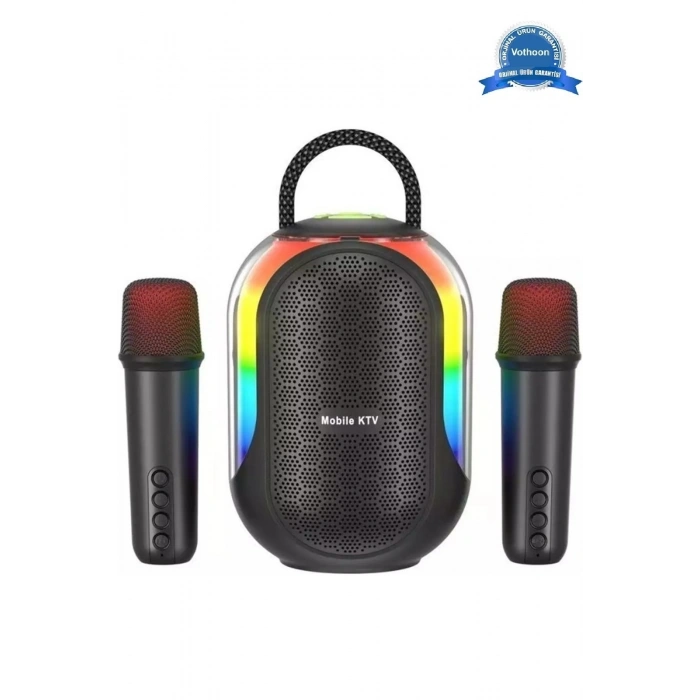 Bluetooth Çift Mikrofonlu Kablosuz Karaoke Rgb Işıklı Yüksek Sesli Müzik 4 Ses Degıstırme