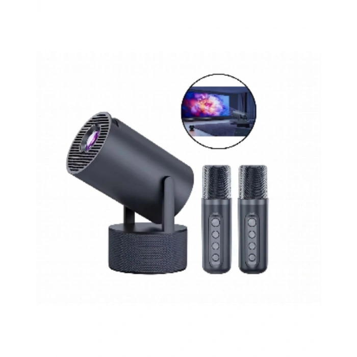 Bluetooth Hoparlörlü Akıllı Projektör Kablosuz Karaoke Mikrofonlu