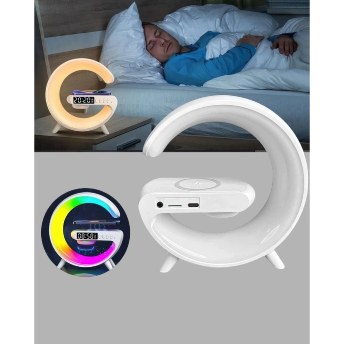 Bluetooth Hoparlörlü Rgb Atmosfer Lambası Kablosuz Şarj Ve Saat Özellikli
