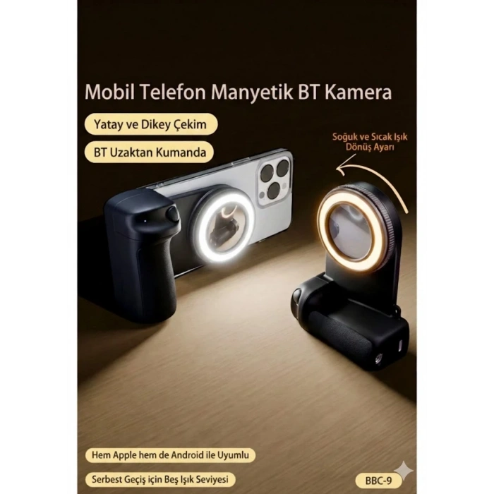 Bluetooth Manyetik Telefon Yapıştırma Kavrama Halka Dolgu Işığı İle Magsafe Selfie Klips