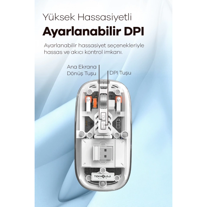Bluetooth Usb Çift Modlu Sessiz Mouse, Şeffaf Mıknatıslı Kapaklı, Type-c Şarjlı, Dpı Ayarlı, Kablosuz 10m Çekim Mesafeli, Masaüstü Kısayol Tuşlu, Taşınabilir Şarjlı Mouse Turuncu