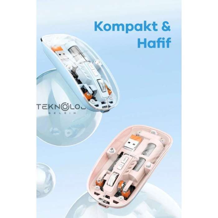 Bluetooth Usb Çift Modlu Sessiz Mouse, Şeffaf Mıknatıslı Kapaklı, Type-c Şarjlı, Dpı Ayarlı, Kablosuz 10m Çekim Mesafeli, Masaüstü Kısayol Tuşlu, Taşınabilir Şarjlı Mouse Siyah