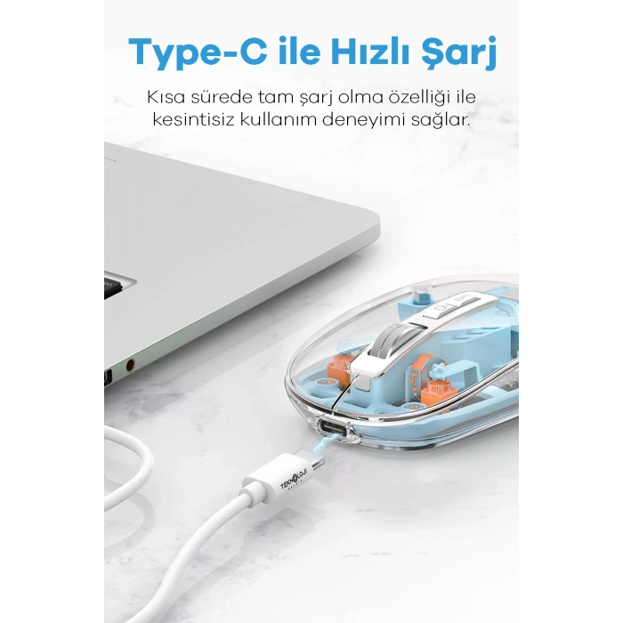 Bluetooth Usb Çift Modlu Sessiz Mouse, Şeffaf Mıknatıslı Kapaklı, Type-c Şarjlı, Dpı Ayarlı, Kablosuz 10m Çekim Mesafeli, Masaüstü Kısayol Tuşlu, Taşınabilir Şarjlı Mouse Turuncu
