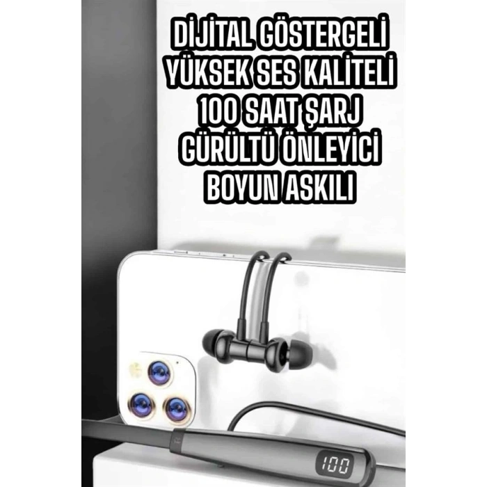 Boyun Askılı Bluetooth Kulaklık Uzun Şarj Süreli Dijital Göstergeli Kablolu