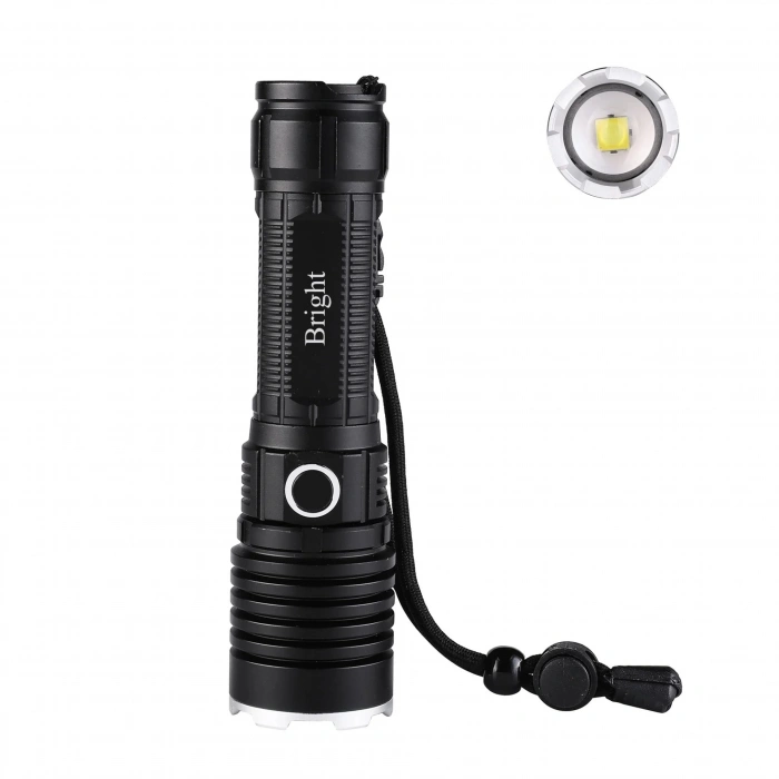 Bright Ght-5761 Xp90 Led 3 Mod Zoomlu Yağmur Suyu Geçirmez Şarjlı El Feneri 26650 Pilli