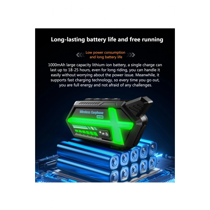 Bt26 Motosiklet Kask Kulaklık Bluetooth Rgb Işıklı 2 Eşleşme Özellikli 1000 Mah Intercom