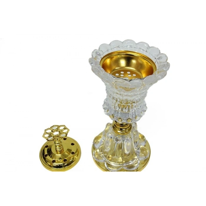 Buhurdanlık Cam Altın Dekorlu Kapak Ve Ayak