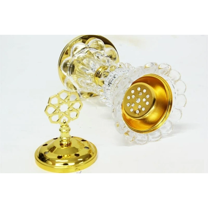 Buhurdanlık Cam Altın Dekorlu Kapak Ve Ayak