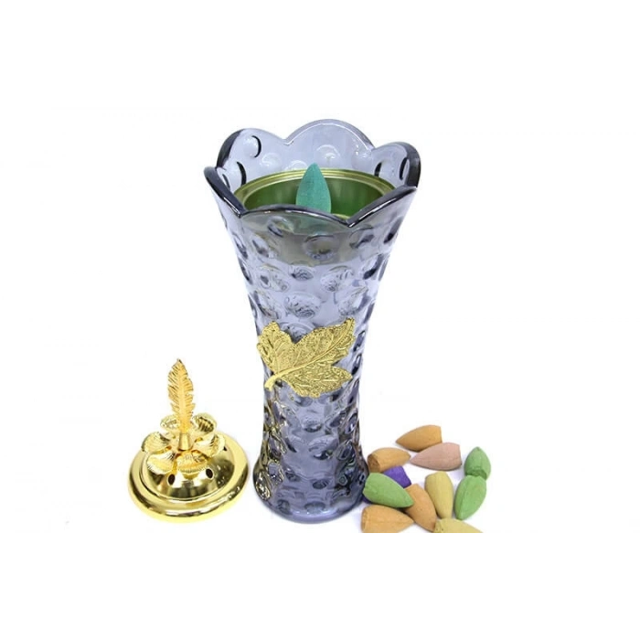 Buhurdanlık Cam Vazo Model Zamak Detaylı